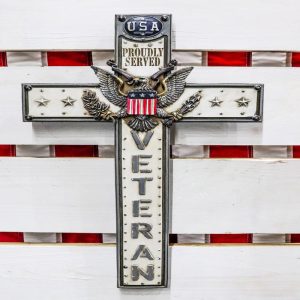 Rustic USA Proudly Served American Flag Great Seal Eagle Veteran Wall Cross