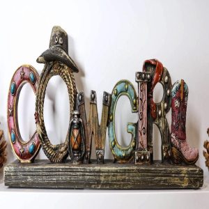 Rustic Western Cowgirl Sign Ropes Hat Horseshoe Faux Barnwood Desktop Plaque