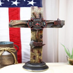 Rustic Western Fire Department Maltese Cross Fireman Axes Desktop Plaque Cross