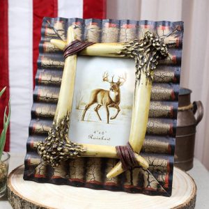 Rustic Western Galvanized Metal Buckhorn Stag Deer Antlers 4"X6" Photo Frame