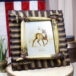 Rustic Western Galvanized Metal Buckhorn Stag Deer Antlers 5"X7" Photo Frame