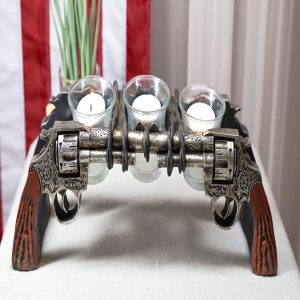 Rustic Western Revolver Pistol Guns Votive Candle Holder With 3 Glass Inserts