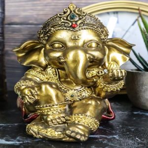 Vastu Hindu Elephant God Baby Ganesha Ganapati With Fire Ember In Hand Figurine