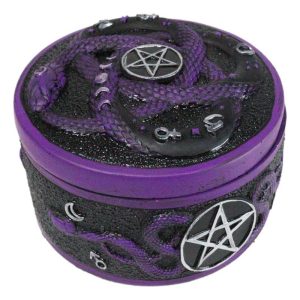 Wicca Occultic Alchemist Snake Serpent With Pentagram Small Trinket Box 4"D