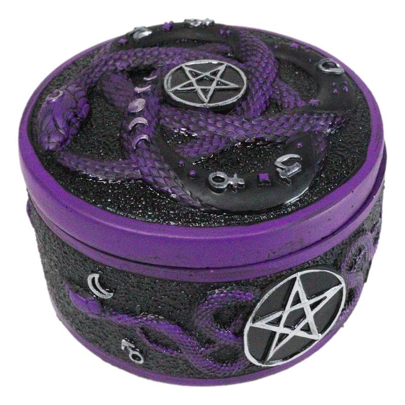 Wicca Occultic Alchemist Snake Serpent With Pentagram Small Trinket Box 4"D