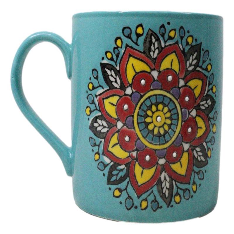 Blue Vishuddha Throat Chakra Zen Flower Of Life Mandala Circle Ceramic Mug Cup