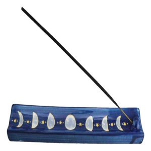 Ceramic Celestial Astrology Midnight Blue Moon Phase Incense Burner Figurine