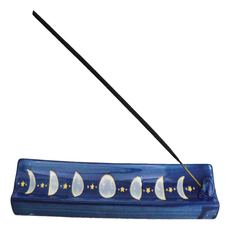 Ceramic Celestial Astrology Midnight Blue Moon Phase Incense Burner Figurine