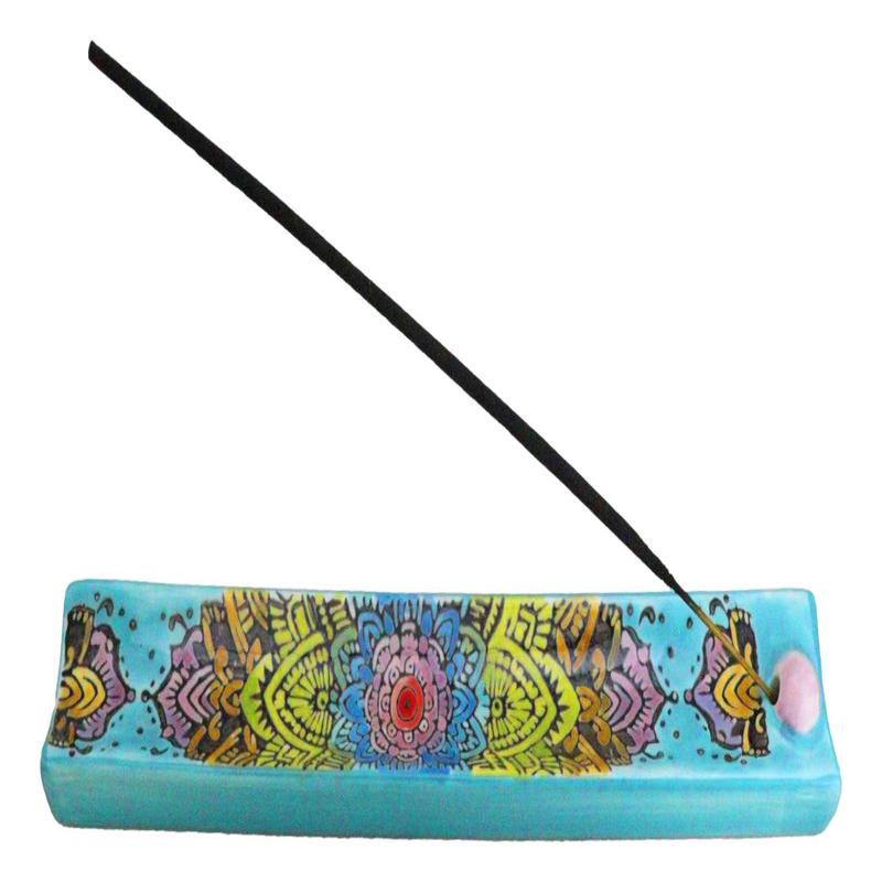 Ceramic Turquoise Blue Mandala Flowers Life Beauty and Renewal Incense Holder