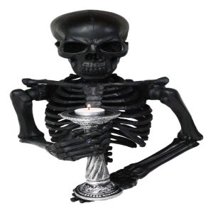 De Mortuis Hallow Impaled Grinning Bone Skeleton Wall Candleholder Sculpture 18"