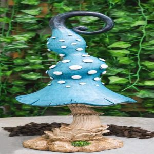 Enchanted Fairy Garden Blue Spotted Crooked Toadstool Mushroom Figurine 17"H