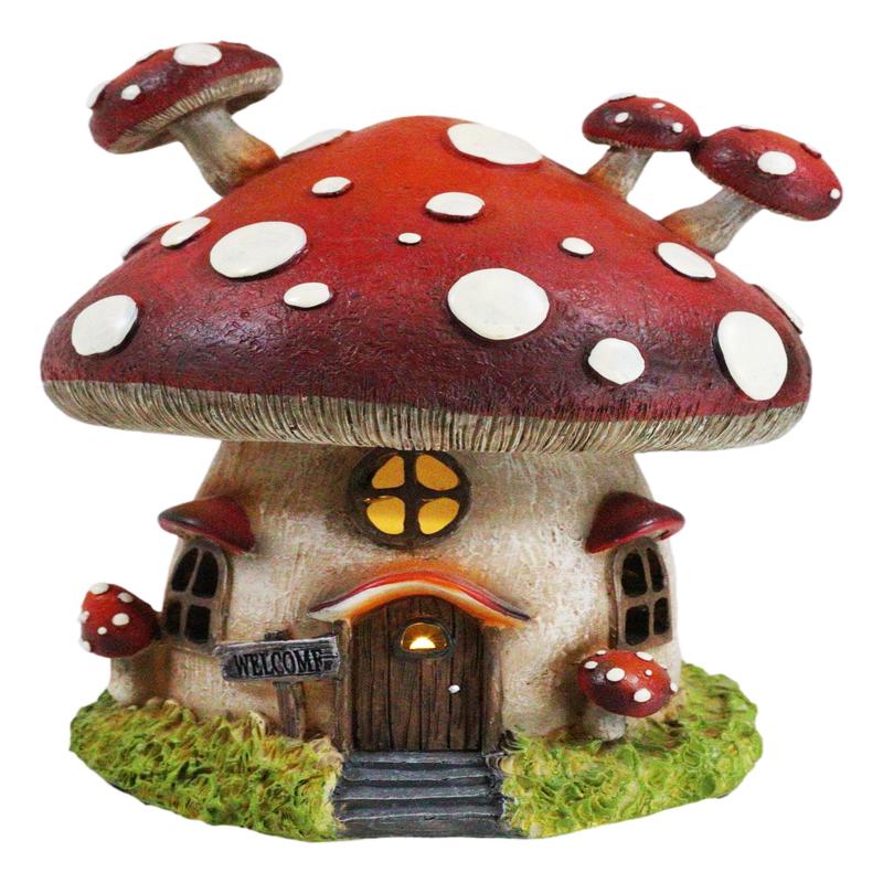 Fairy Garden Giant Toadstool Mushrooms Cottage House With LED Light Figurine