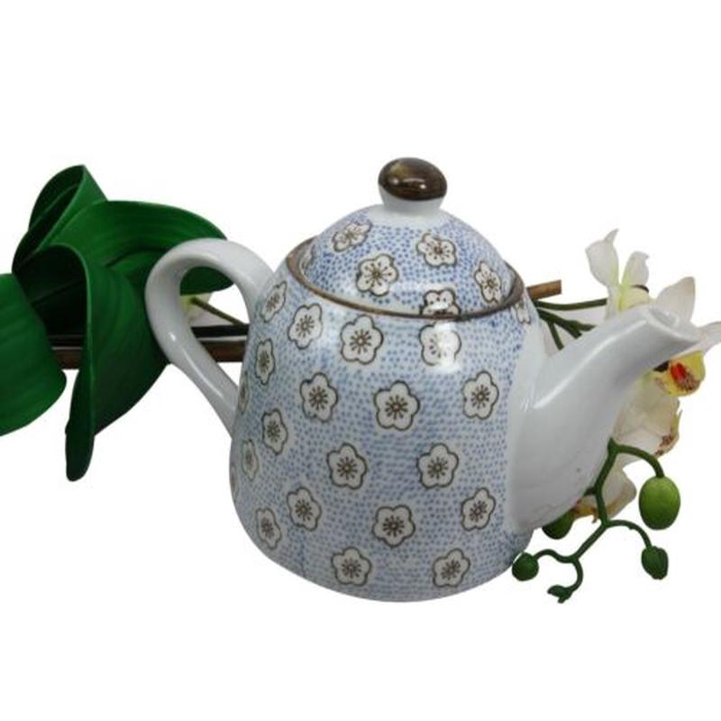 Floral White Cherry Blossom Tea Pot With Stainless Steel Tea Leaves Infuser 32oz