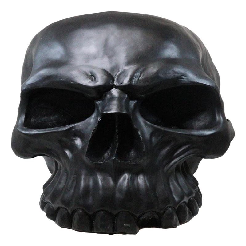 Graveyard Gothic Memento Mori Giant Oversized Sinister Black Skull Statue 23"L
