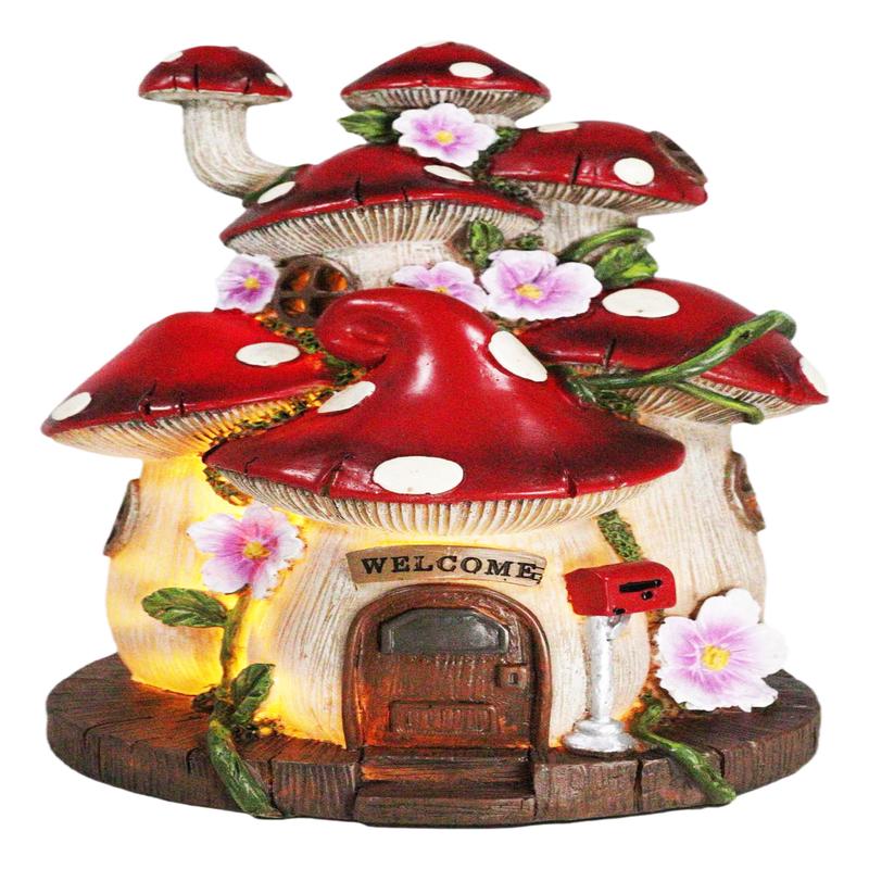 LED Light Up Enchanted Fairy Garden Toadstool Mushrooms Cottage House Figurine