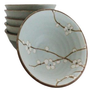 Made In Japan Ceramic Soushun Sakura Cherry Blossoms Rice Soup Bowls Set 12oz