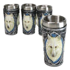 Mythical Fantasy Albino Snow White Wolf Shot Glasses 2-Ounce Set Of 4 Novelties