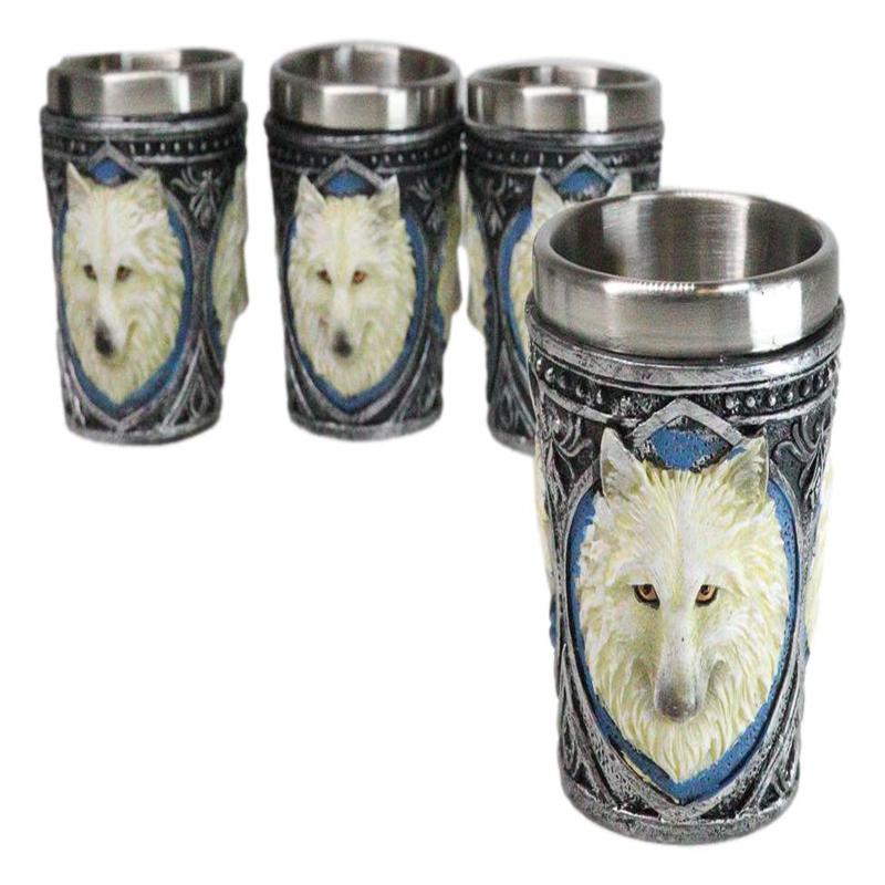 Mythical Fantasy Albino Snow White Wolf Shot Glasses 2-Ounce Set Of 4 Novelties
