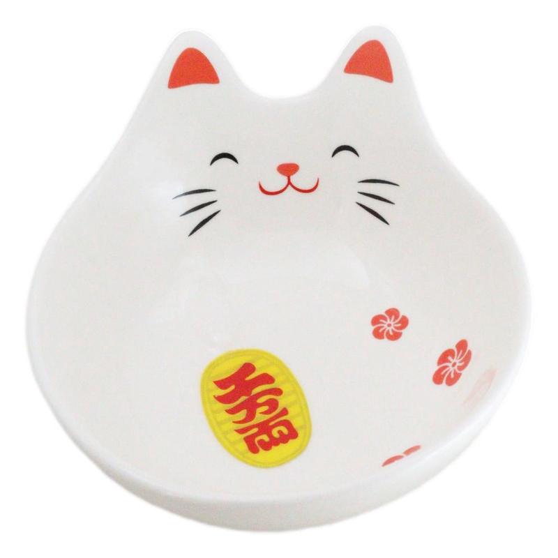 Pack Of 4 Maneki Neko Lucky Cat Small 4.75" D Appetizer Coupe Plate Dish Bowls