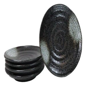 Pack Of 5 Ceramic Charcoal Grey Tone Hakumu Porcelain Round Dinner Plates 8.75"D