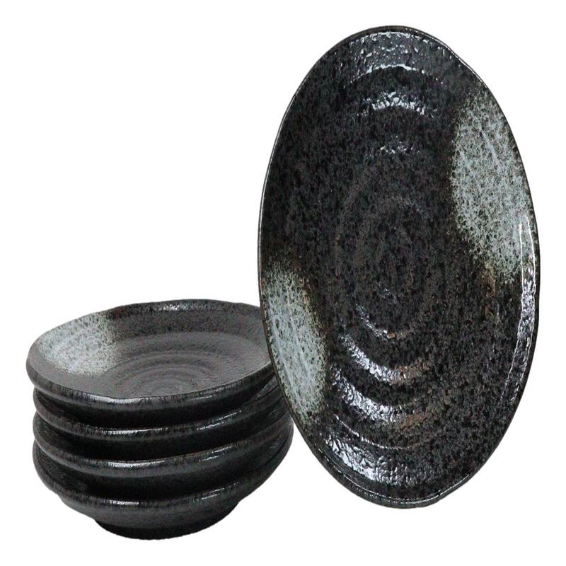 Pack Of 5 Ceramic Charcoal Grey Tone Hakumu Porcelain Round Dinner Plates 8.75"D