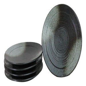 Pack Of 5 Ceramic Grey Tone Hakumu Collection Large Round Dinner Plates 10" D