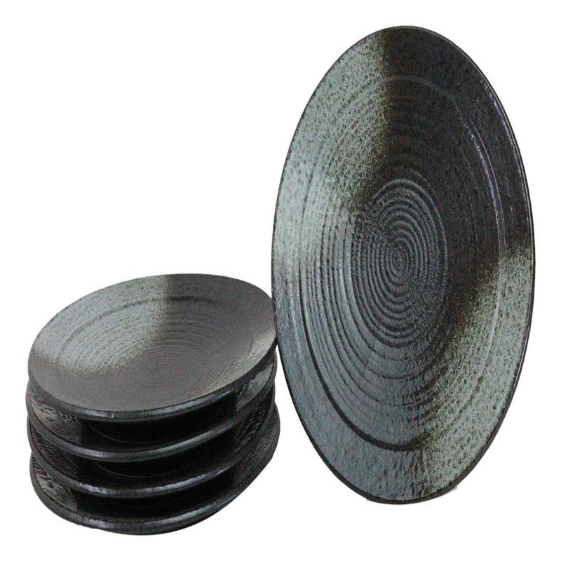 Pack Of 5 Ceramic Grey Tone Hakumu Collection Large Round Dinner Plates 10" D