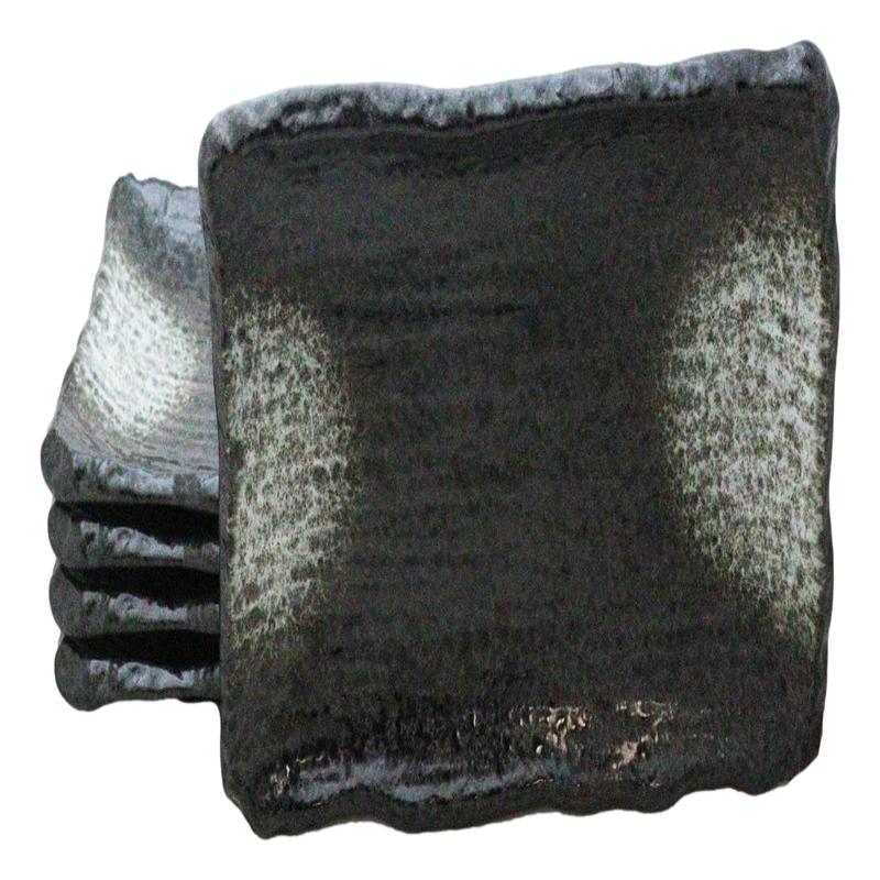 Pack Of 5 Charcoal Grey Tone Hakumu Collection Rectangular Wavy Sushi Plates