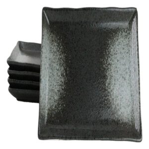 Pack Of 5 Grey Tone Hakumu Ceramic Collection Rectangular Sushi Plates 7.75" L