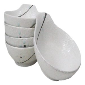 Pack Of 5 Yukino Hana Ceramic Ponzu Sauce Soup Shallow Bowls With Handle 5oz