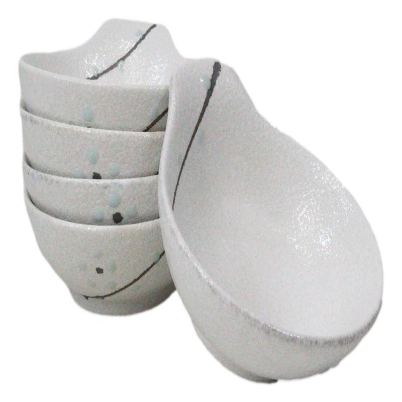 Pack Of 5 Yukino Hana Ceramic Ponzu Sauce Soup Shallow Bowls With Handle 5oz