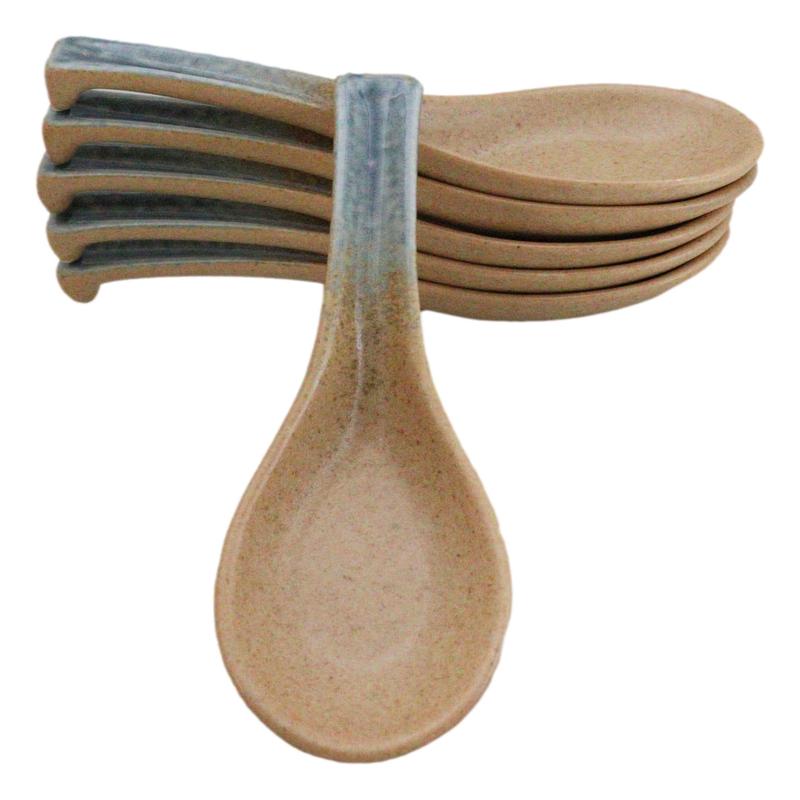 Pack of 6 Ao Nagashi River Collection Ceramic Asian Soup Spoons With Hook 5.75"L