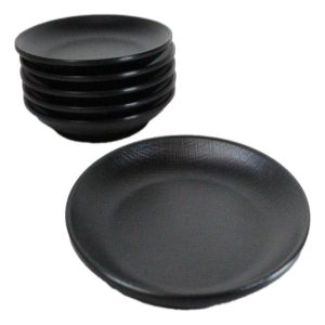 Pack Of 6 Black Silk Melamine Round Appetizer Dessert Side Dishes Plates 7"D