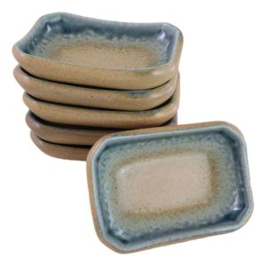 Pack Of 6 Ceramic Ao Nagashi Soy Sauce Oil Condiment Rectangular Dishes 2oz