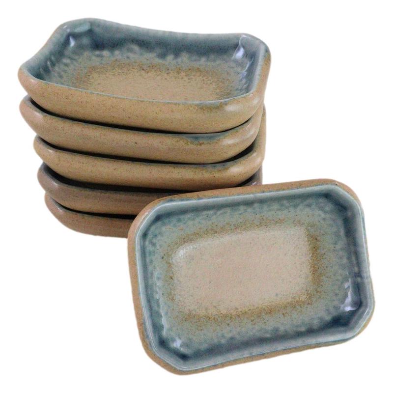 Pack Of 6 Ceramic Ao Nagashi Soy Sauce Oil Condiment Rectangular Dishes 2oz