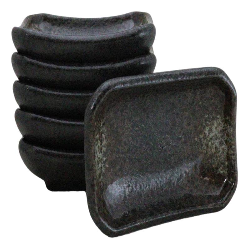 Pack Of 6 Ceramic Grey Hakumu Soy Sauce Oil Condiment Rectangular Dishes 2oz