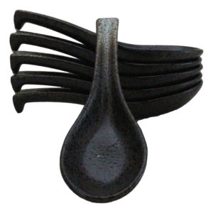 Pack of 6 Charcoal Grey Tone Hakumu Ceramic Asian Soup Spoons With Hook 5.75"L