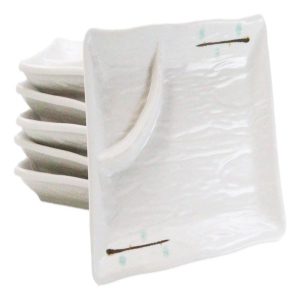 Pack Of 6 Modern Yukino Hana Melamine 2 Partitions Rectangular Sushi Plates