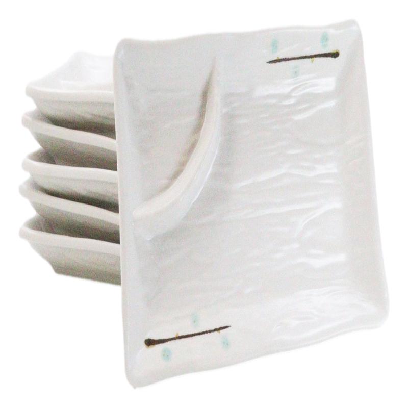 Pack Of 6 Modern Yukino Hana Melamine 2 Partitions Rectangular Sushi Plates