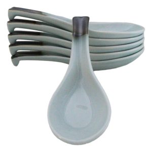 Pack of 6 Seikai Blue Sky Collection Ceramic Asian Soup Spoons With Hook 5.75"L