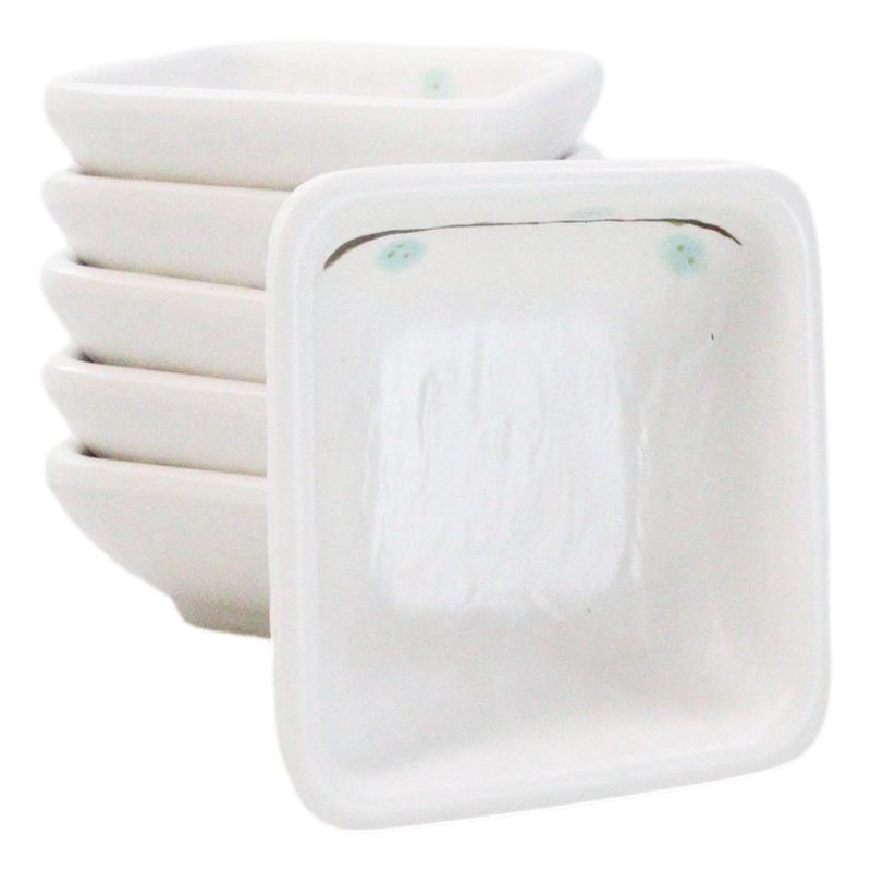 Pack Of 6 Square Yukino Hana Snowflakes Melamine Condiments Dipping Sauce Dishes