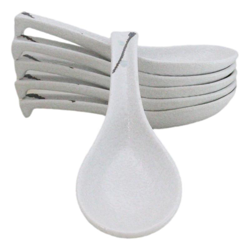 Pack of 6 Yukino Hana Collection Ceramic Asian Soup Spoons With Hook 5.75"L