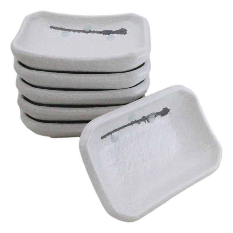 Pack Of 6 Yukino Hana Collection Ceramic Rectangle Condiment Sauce Dishes 2oz