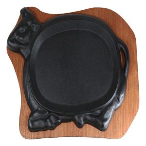 Personal Size Cow Shaped Cast Iron Unseasoned Sizzling Fajita Pan Skillet Set