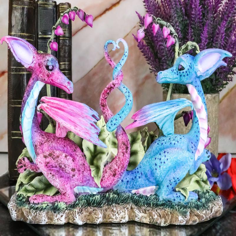 Pink And Blue Valentines Love Dragons Couple With Intertwined Tails Figurine
