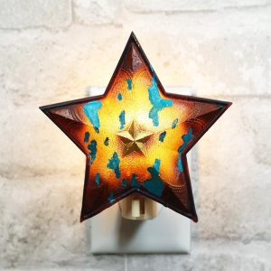 Rustic Cowboy Western Star Turquoise Cowskin Print Wall Plug In LED Night Light