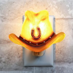 Rustic Western Cowboy Hat With Lucky Horseshoe Wall Plug In LED Night Light