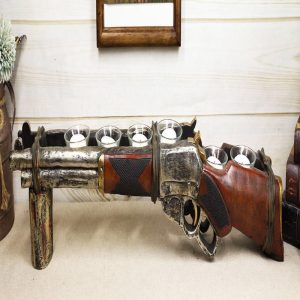 Rustic Western Hunter Rifle Gun 6 Votive Tea Light Glass Inserts Candle Holder