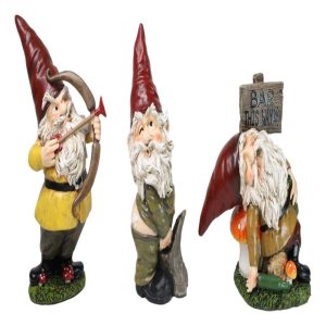 Set of 3 Forest Mischief Bad Naughty Gnomes Drunk Peeing and Pranking Figurines