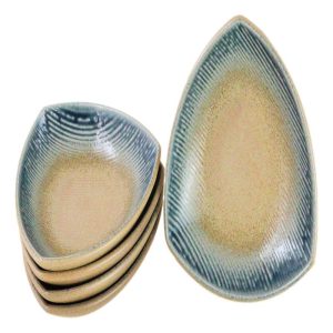 Set Of 5 Blue River Ao Nagashi Appetizer Salad Triangular Deep Serving Plates